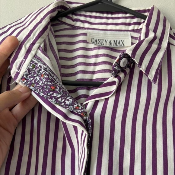 Vintage Preppy Striped Button Down Purple White Shirt Retro Floral Lining - XL - Picture 2 of 8